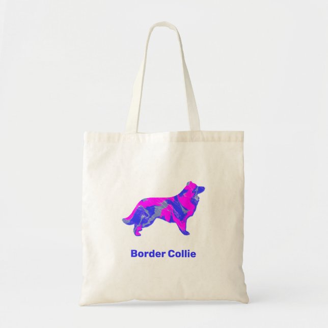 Bolsa Tote Cachorro Collie Quente Rosa e Azul (Frente)