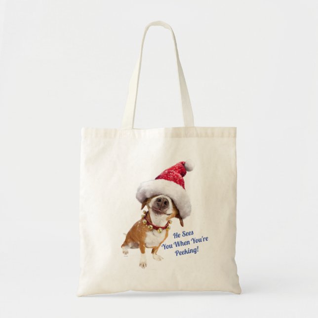 Bolsa Tote Cachorro Com Grande Chapéu De Papai Noel (Frente)