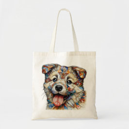 Bolsa Tote Cachorro com padrão em estilo mosaico caprichoso