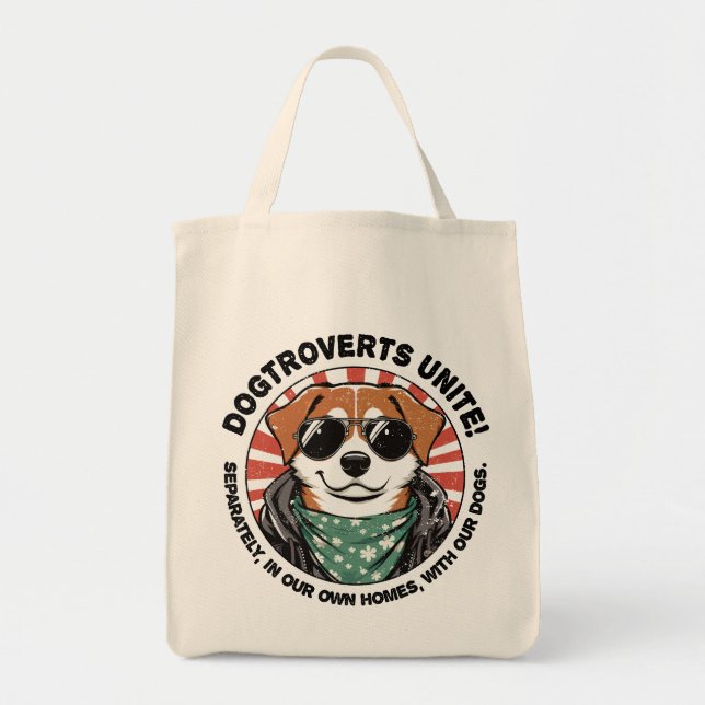 Bolsa Tote Cachorro com texto Dogtroverts unem-se! (Frente)