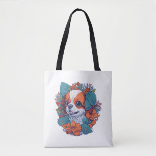 Bolsa Tote Cachorro Cortado em Flores Cachorro Cachorro Cacho