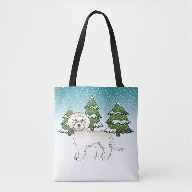 Bolsa Tote Cachorro Cream Mini Goldendoodle em uma Floresta d (Frente)
