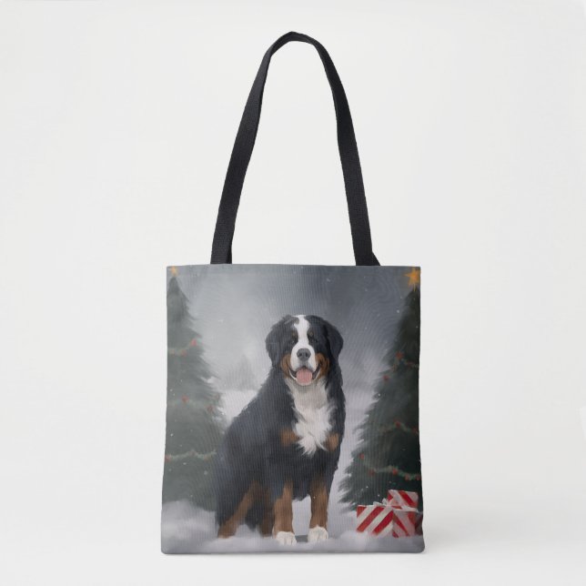 Bolsa Tote Cachorro da Montanha Bernese no Natal da Neve (Frente)