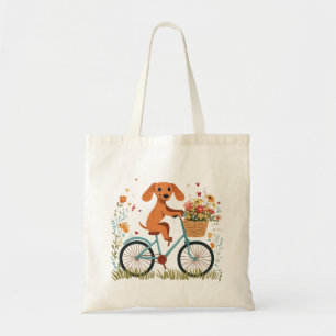 Bolsa Tote Cachorro Dachshund Fofo Andando de Bicicleta entre