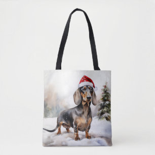 Bolsa Tote Cachorro Dachshund na Neve Natal
