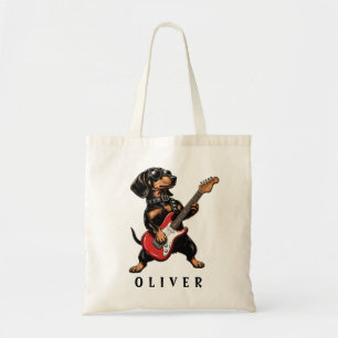 Bolsa Tote Cachorro Dachshund Rocker Legal Tocando Guitarra E
