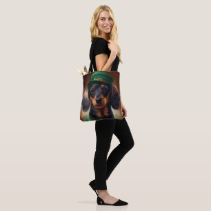 Bolsa Tote Cachorro Dachshund vestido de Dia de São Patrício
