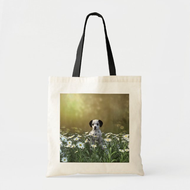 Bolsa Tote Cachorro Dalmaciano em Daisies (Frente)