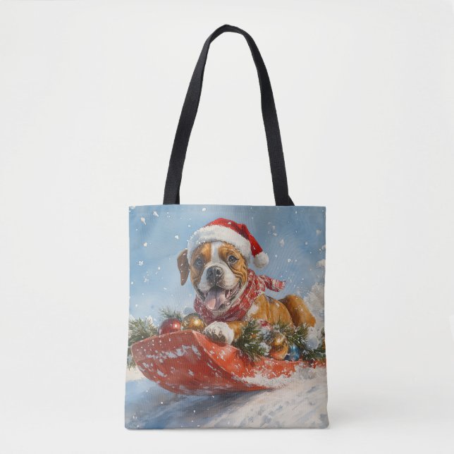 Bolsa Tote Cachorro de Boxim Deixem nevar o Natal (Frente)