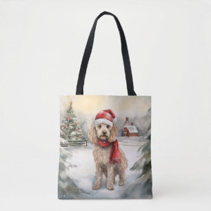 Bolsa Tote Cachorro de Cockapoo no Natal da Neve