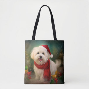 Bolsa Tote Cachorro de Coton de Tulear no Natal da Neve