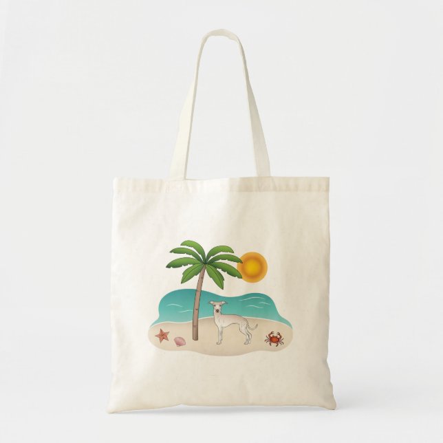 Bolsa Tote Cachorro De Creme Na Praia Tropical De Verão (Frente)