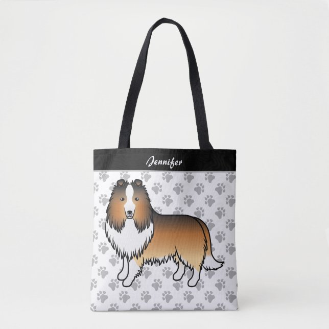 Bolsa Tote Cachorro de desenho animado Sable Shetland Sheepdo (Frente)