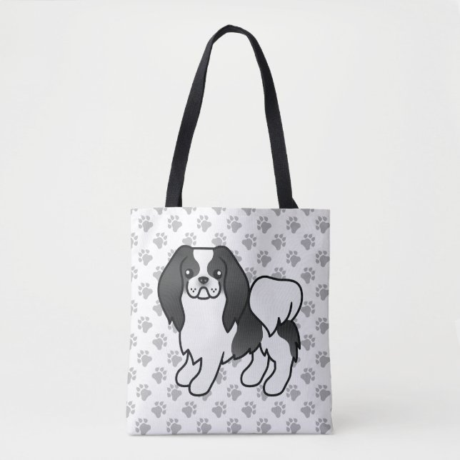 Bolsa Tote Cachorro de desenho japonês preto e branco Chin &  (Frente)