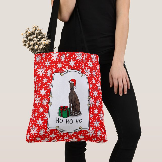 Bolsa Tote Cachorro de Greyhound Santa Hat (brindle) de Natal (Close Up)