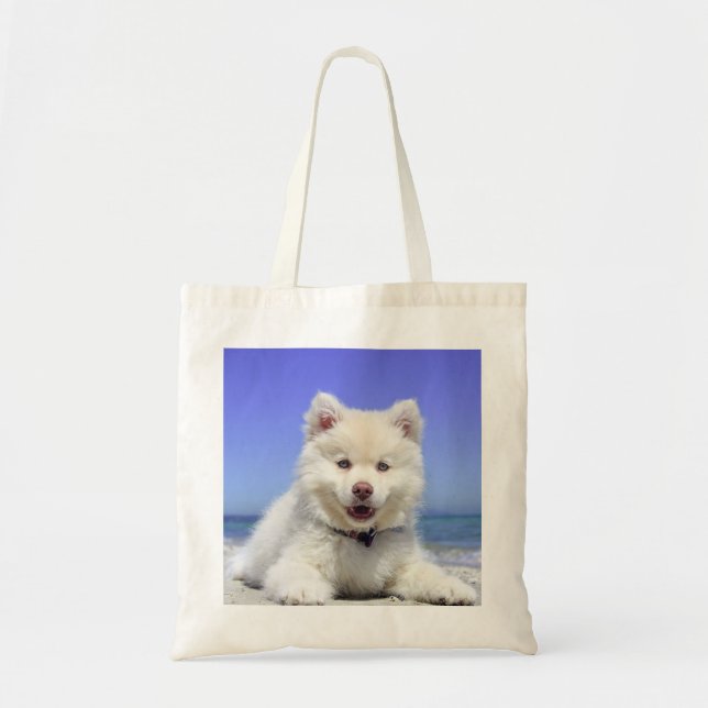 Bolsa Tote Cachorro de Lapphund, Branco, Finlandês (Frente)