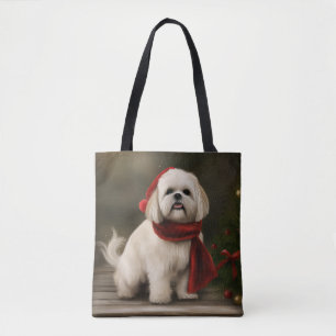 Bolsa Tote Cachorro de Lhasa Apso no Natal da Neve
