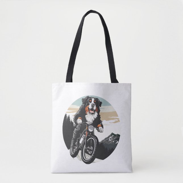 Bolsa Tote Cachorro De Montanha Bernese Andando De Bicicleta  (Frente)