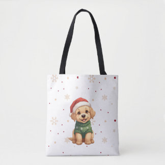 Bolsa Tote Cachorro de Natal Adorável - Natal Puppy Festivo
