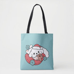 Bolsa Tote Cachorro de Natal em Santa Hat - Feriado Cheque pa