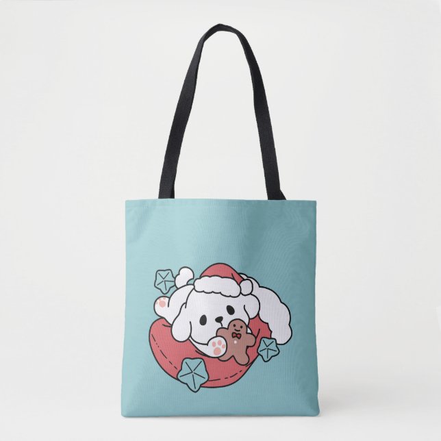 Bolsa Tote Cachorro de Natal em Santa Hat - Feriado Cheque pa (Frente)