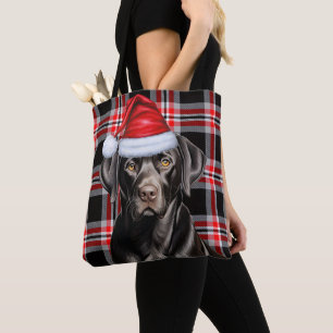 Bolsa Tote Cachorro de Natal Labrador Preto Xadrez Sazonal