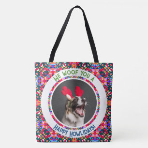 Bolsa Tote Cachorro de Natal Personalizado Mãe de Mãe Colorid