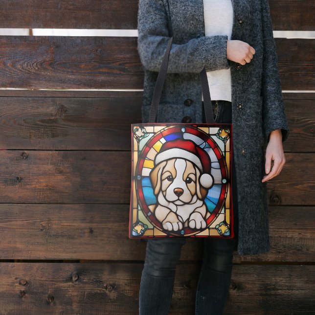 Bolsa Tote Cachorro de Natal Vidro Manchado Falso (Criador carregado)