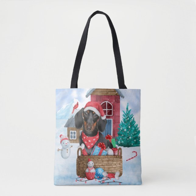 Bolsa Tote Cachorro De Neve Na Casa De Cachorro De Natal (Frente)