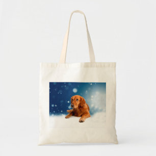 Bolsa Tote Cachorro de Ouro giro sentado em estrelas de neve