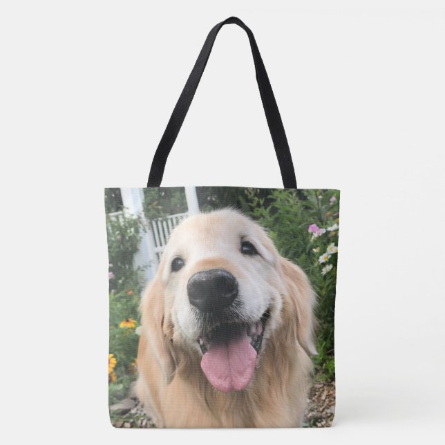 Bolsa Tote Cachorro de ouro no Jardim Flor (Frente)