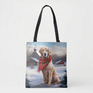 Bolsa Tote Cachorro de ouro no Natal da Neve