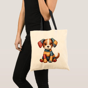 Bolsa Tote Cachorro de Patchwork Caprichoso Folk Art Cottagec