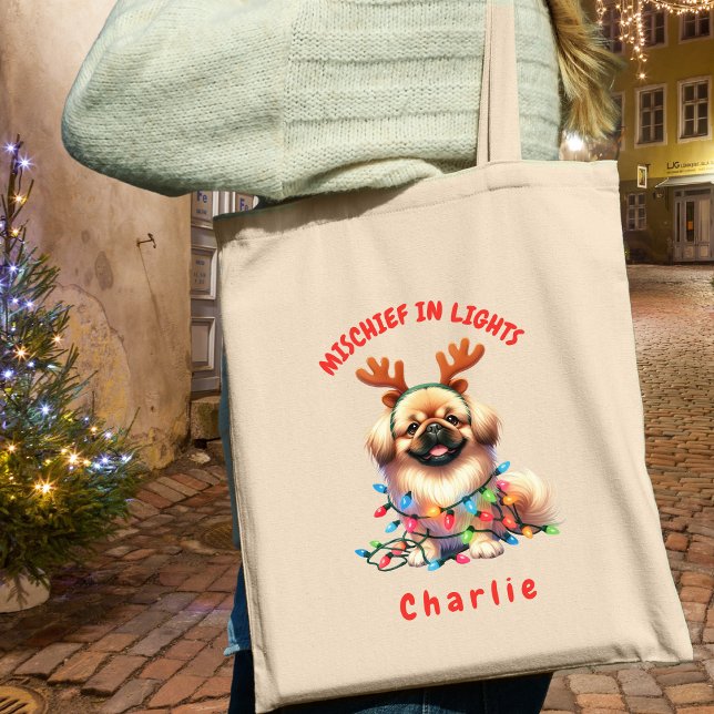 Bolsa Tote Cachorro de Pekingese, Cachorro de Natal, Cachorro (Carry festive cheer with this custom fun Pekingese dog tote bag. A perfect gift for dog lovers.)