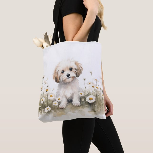 Bolsa Tote Cachorro De Poodle De Aquarelas Em Disias (Close Up)