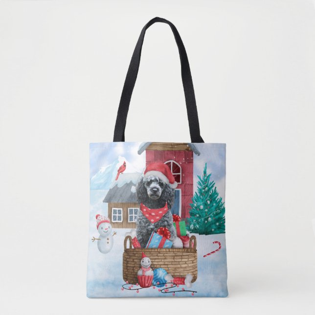 Bolsa Tote Cachorro De Poodle Na Casa De Cachorro De Natal Da (Frente)
