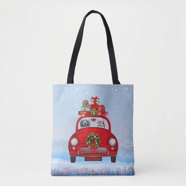 Bolsa Tote Cachorro De Poodle No Carro Com Papai Noel (Frente)