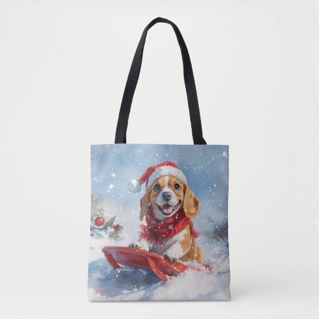 Bolsa Tote Cachorro de Sledge Deixe-o nevar no Natal (Frente)