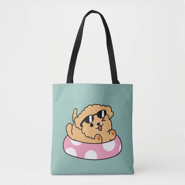 Bolsa Tote Cachorro de verão - Cachorro flutuante com óculos  (Frente)
