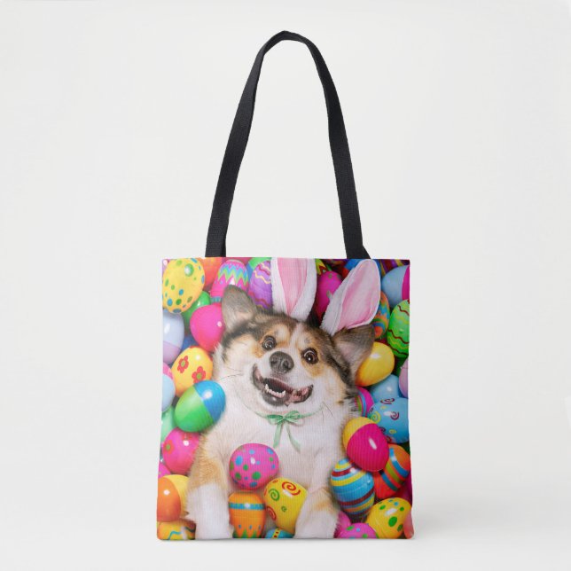 Bolsa Tote Cachorro deitado em ovos de Páscoa (Frente)