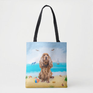 Bolsa Tote Cachorro do Cocker Spaniel em Praia