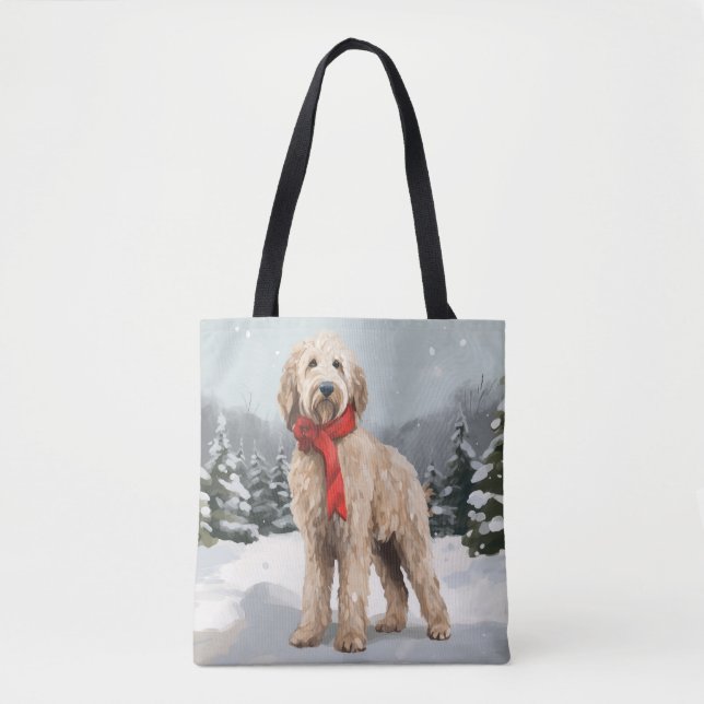 Bolsa Tote Cachorro Dourado no Natal da Neve (Frente)