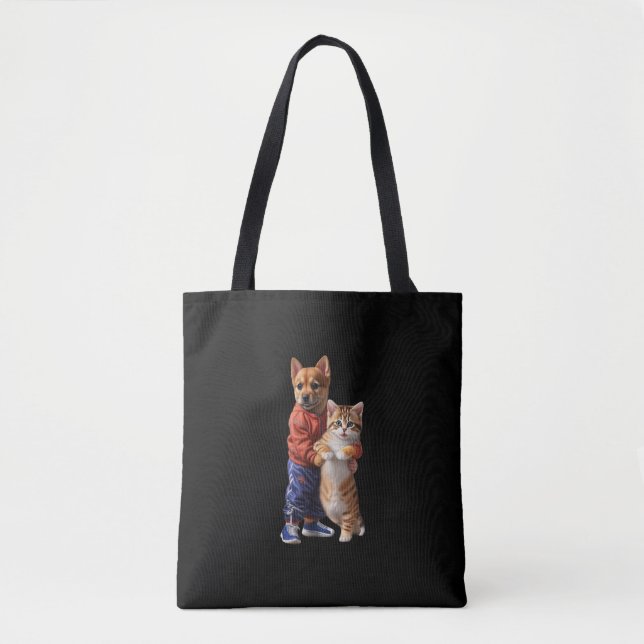 Bolsa Tote Cachorro e Gato Abraço Saco (Frente)