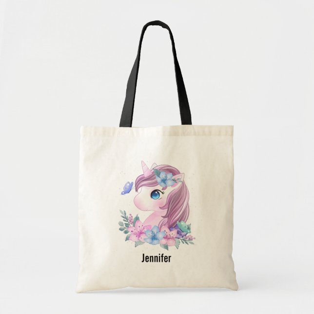 Bolsa Tote Cachorro e Mágico de Bebê Unicórnio em Aquarela (Frente)