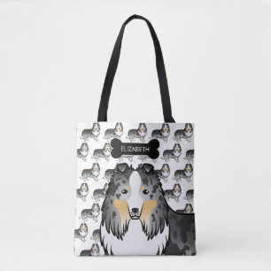 Bolsa Tote Cachorro E Osso De Sheepdog De Blue Merle Shetland