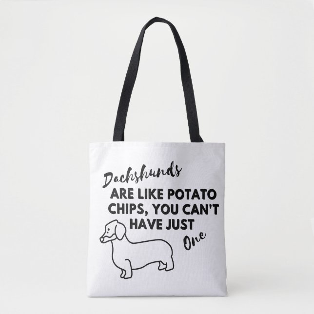 Bolsa Tote Cachorro Engraçado: Chapas de Dachshances e Batata (Frente)