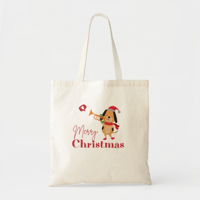 Bolsa Tote Cachorro engraçado de Natal feliz (Frente)