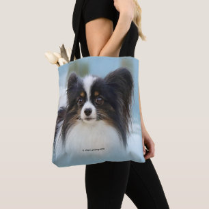 Bolsa Tote Cachorro Espanhol de Papillon Bonito na Boca