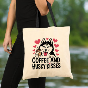 Bolsa Tote Cachorro Fofo Mãe Husky Siberiano Amante de Café