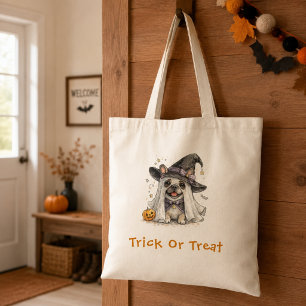 Bolsa Tote Cachorro francês bulldog Halloween Bruxa Tratament